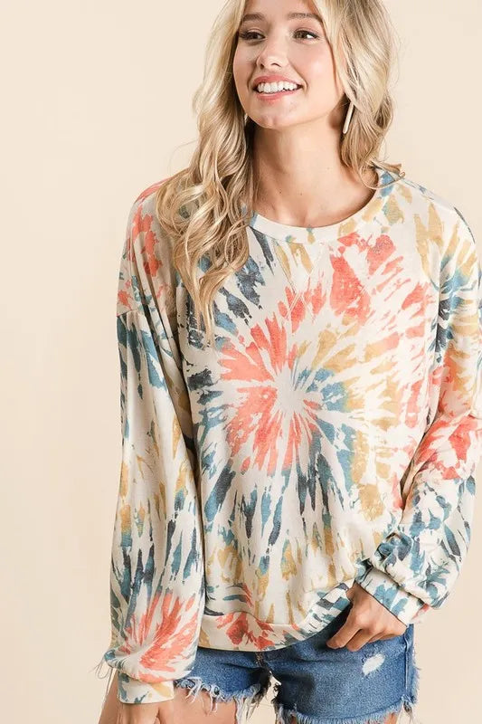 Tie Dye Print Terry Pull Over