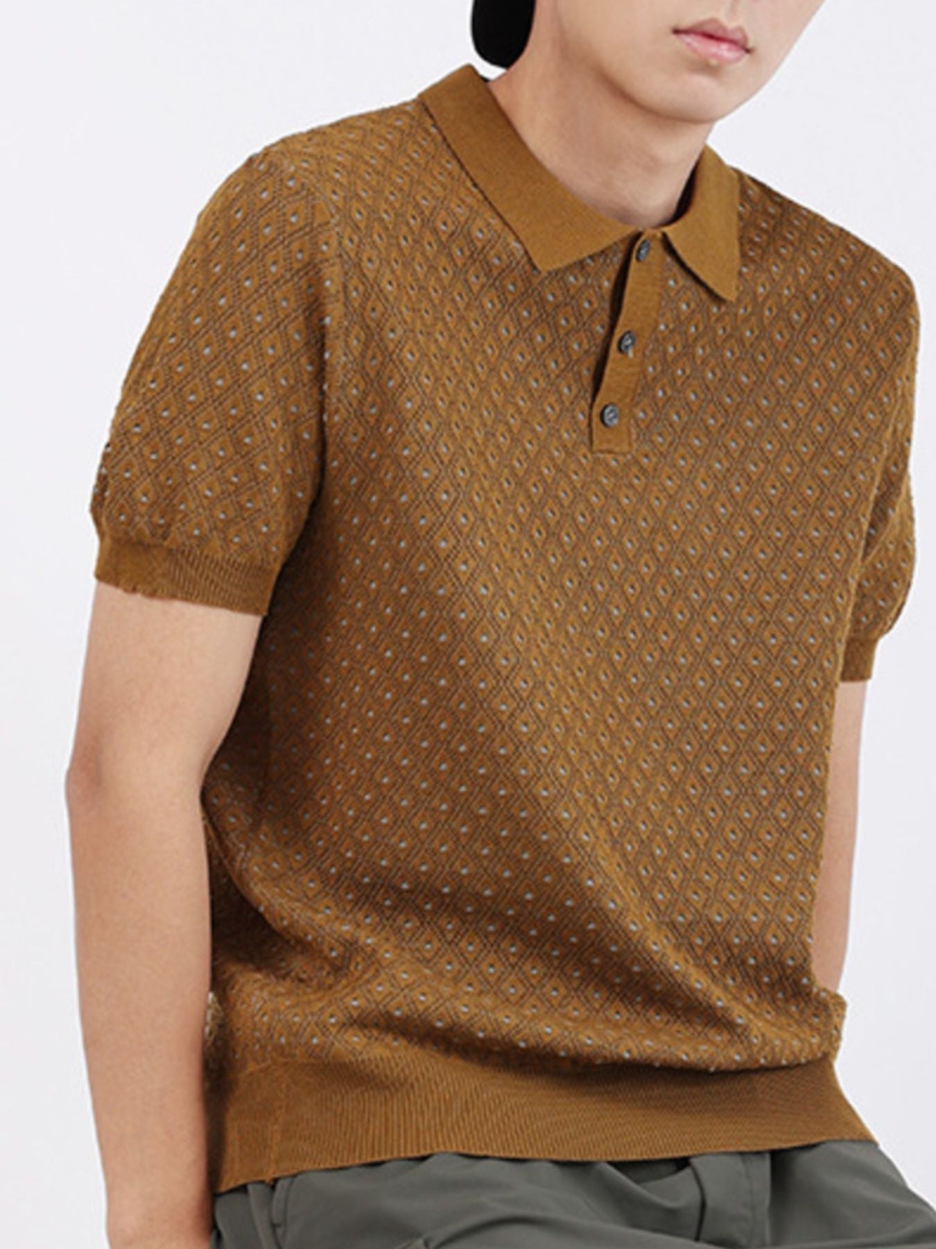 Men's Plus Size Diamond Pattern Short Sleeve Polo