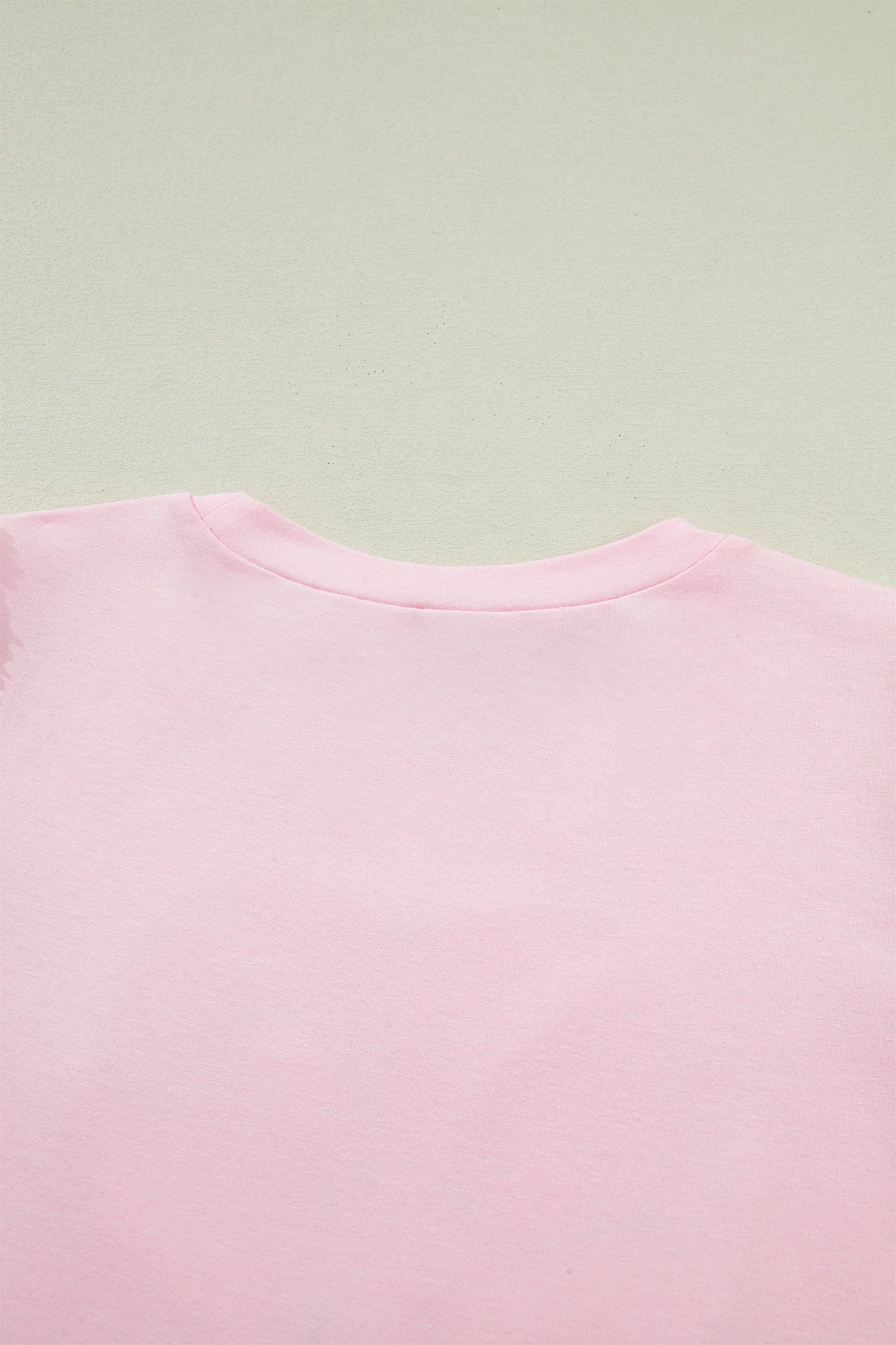 Light Pink Three Sweet Hearts Printed Sequin Trim Contrast Sleeve Patchwork Tee