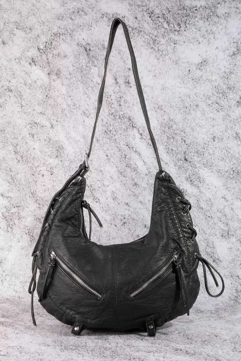 Larger Leather Crescent Shoulder Bag
