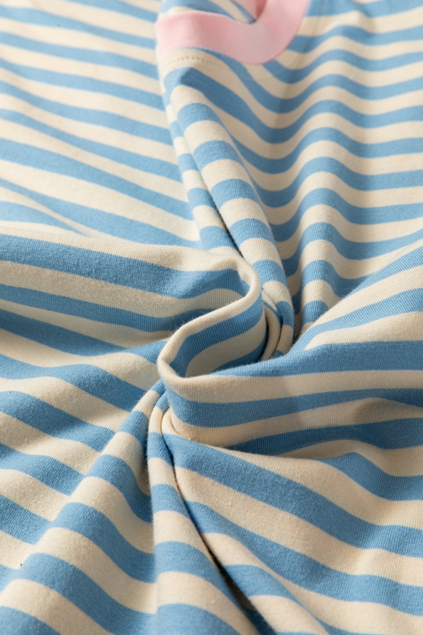 Sky Blue Stripe Contrast Crew Neck Drop Shoulder Loose Tee - Loving It Shop