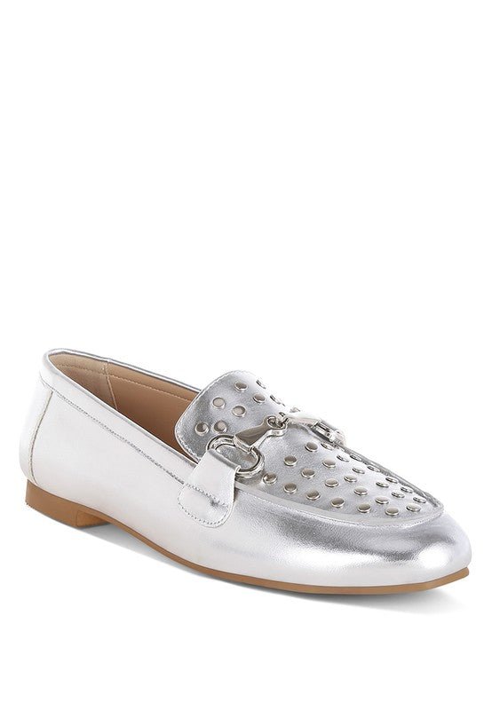 Estafa Horsebit & Studs Metallic Pleather Loafers - Loving It Shop
