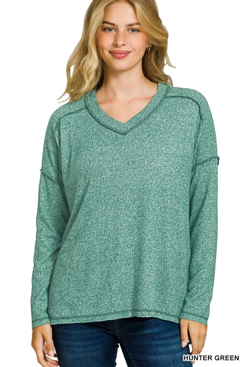 Soft Melange Hacci Exposed Seam Hi-low Tee
