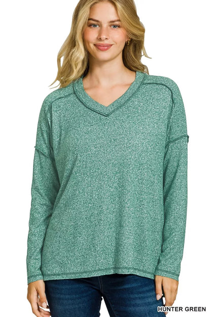 Soft Melange Hacci Exposed Seam Hi-low Tee