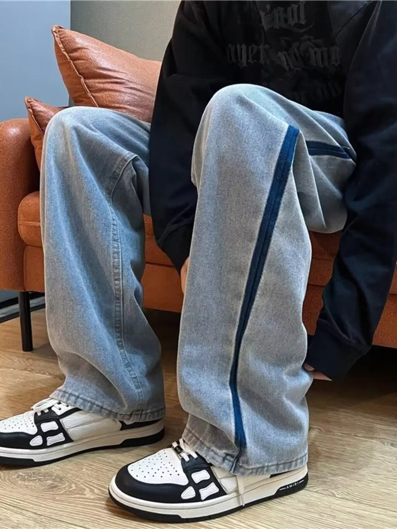 Men's Full Size Side Stripe Loose Fit Jeans Plus Size
