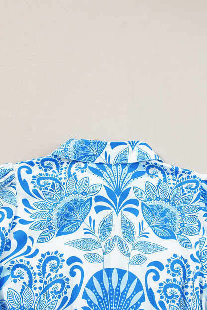 Sky Blue Boho Floral Print Frill Tiered Mini Dress