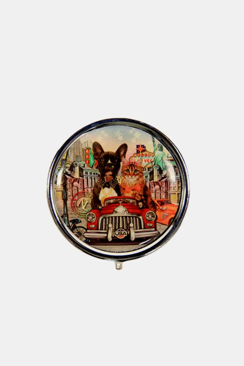 Print Metallic Circular Large Pill Case