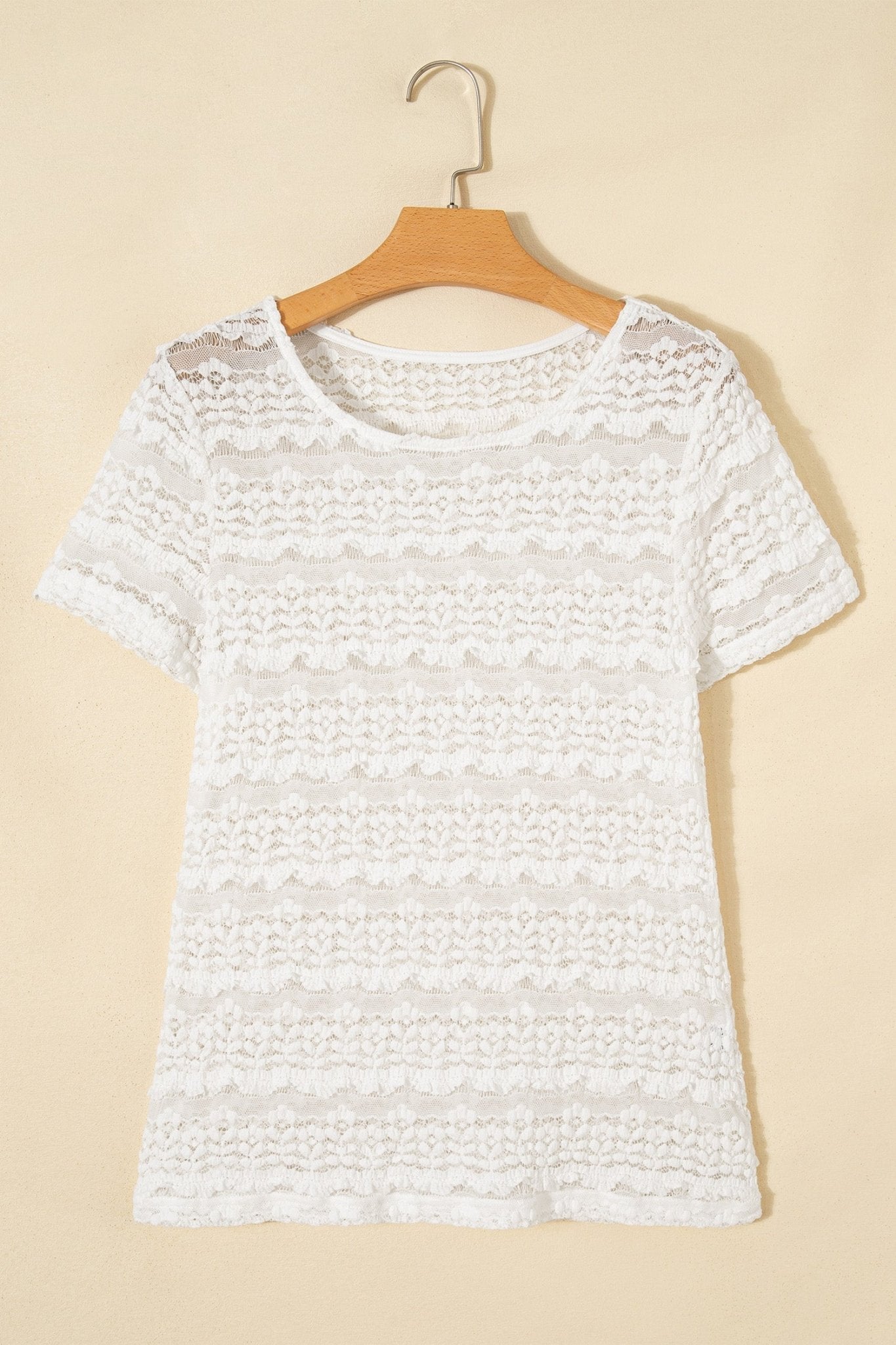White Sheer Lace Short Sleeve Top - Loving It Shop