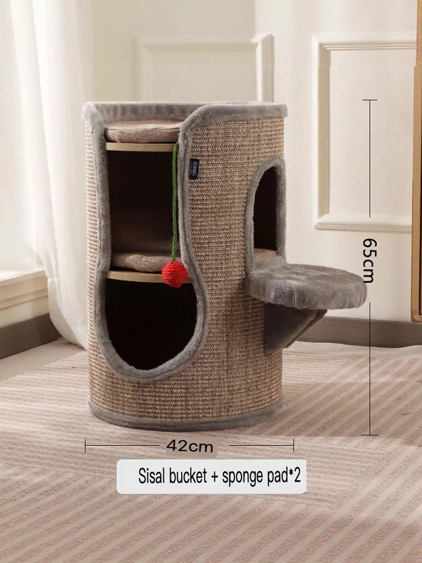 Sisal - Covered Cylinder Cat Tree Condo with Plush Perch - Loving It Shop