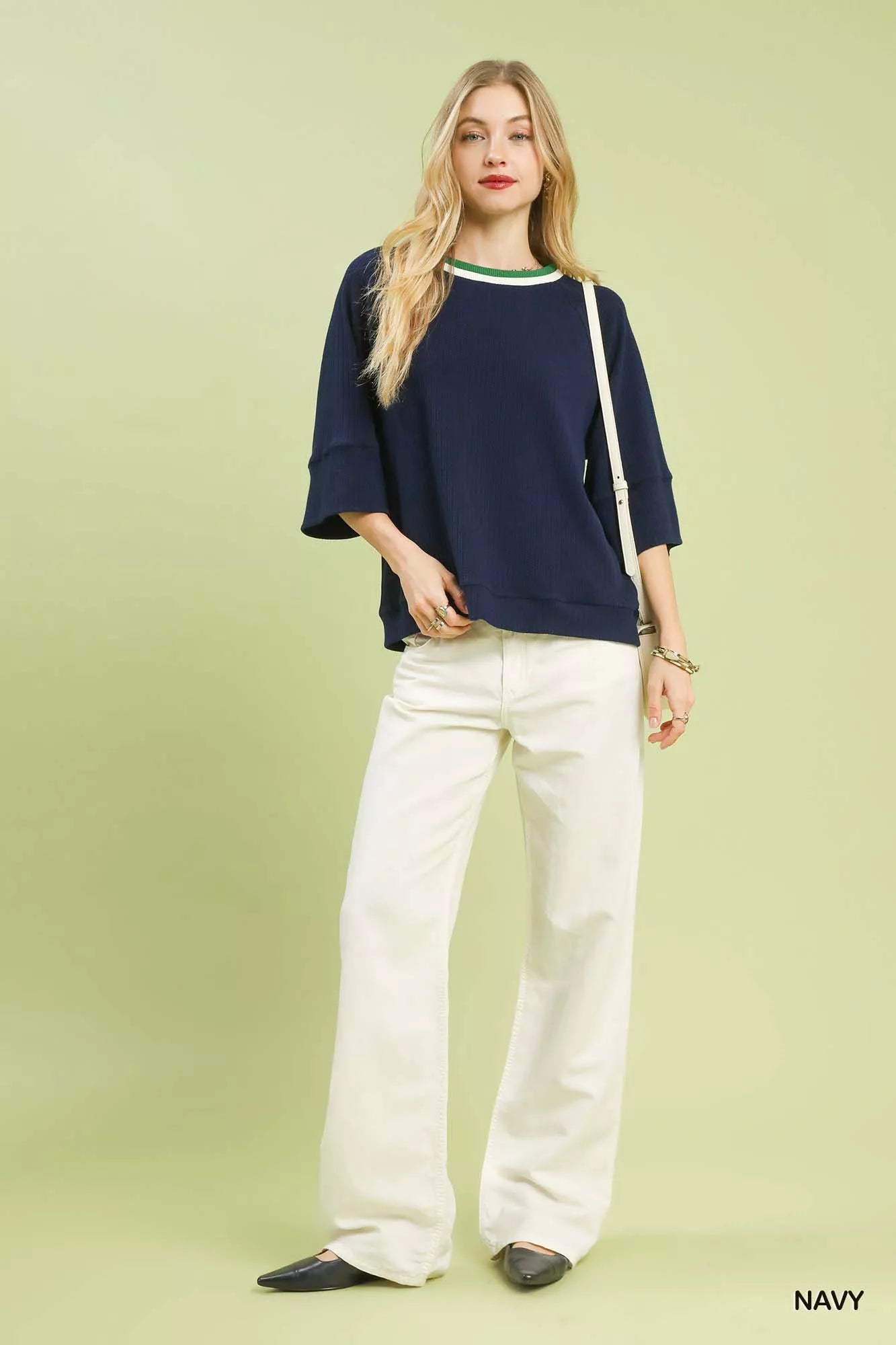 Ribbed Knit Top with Contrast Trim