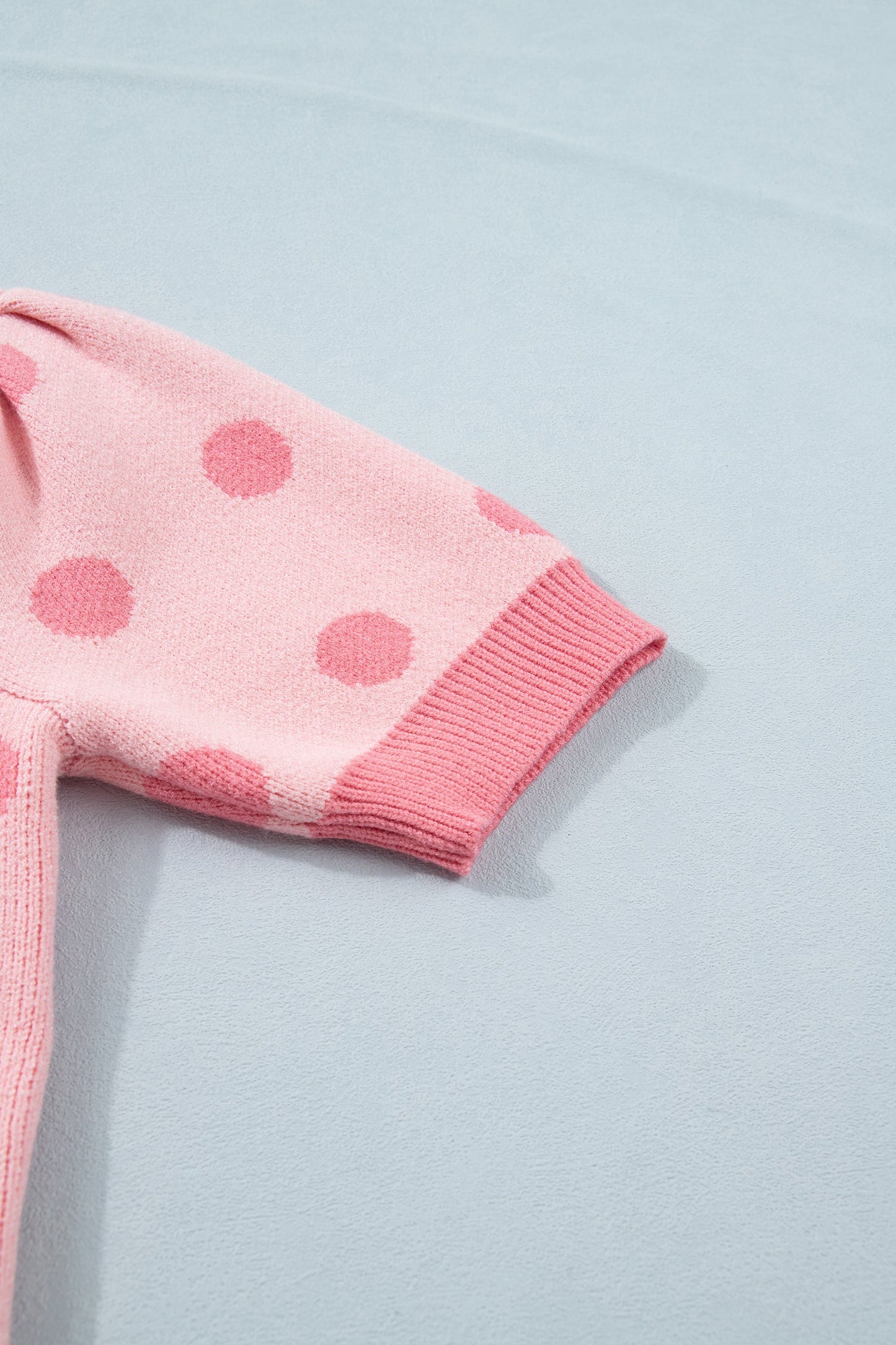 Rose Red Polka Dot Puff Short Sleeve Sweater Top