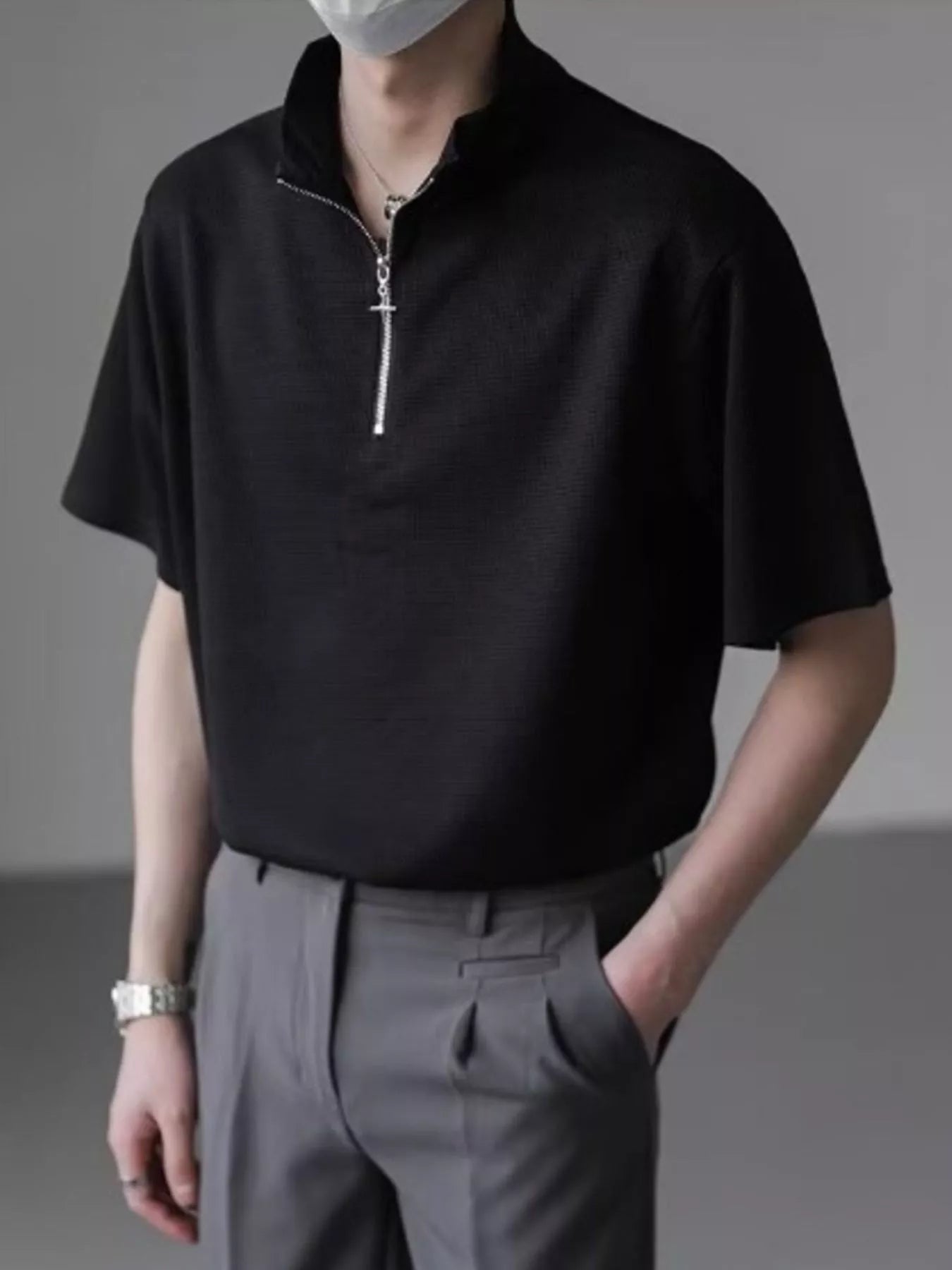 Men's Plus Size Casual Half Zip Short Sleeve Polo