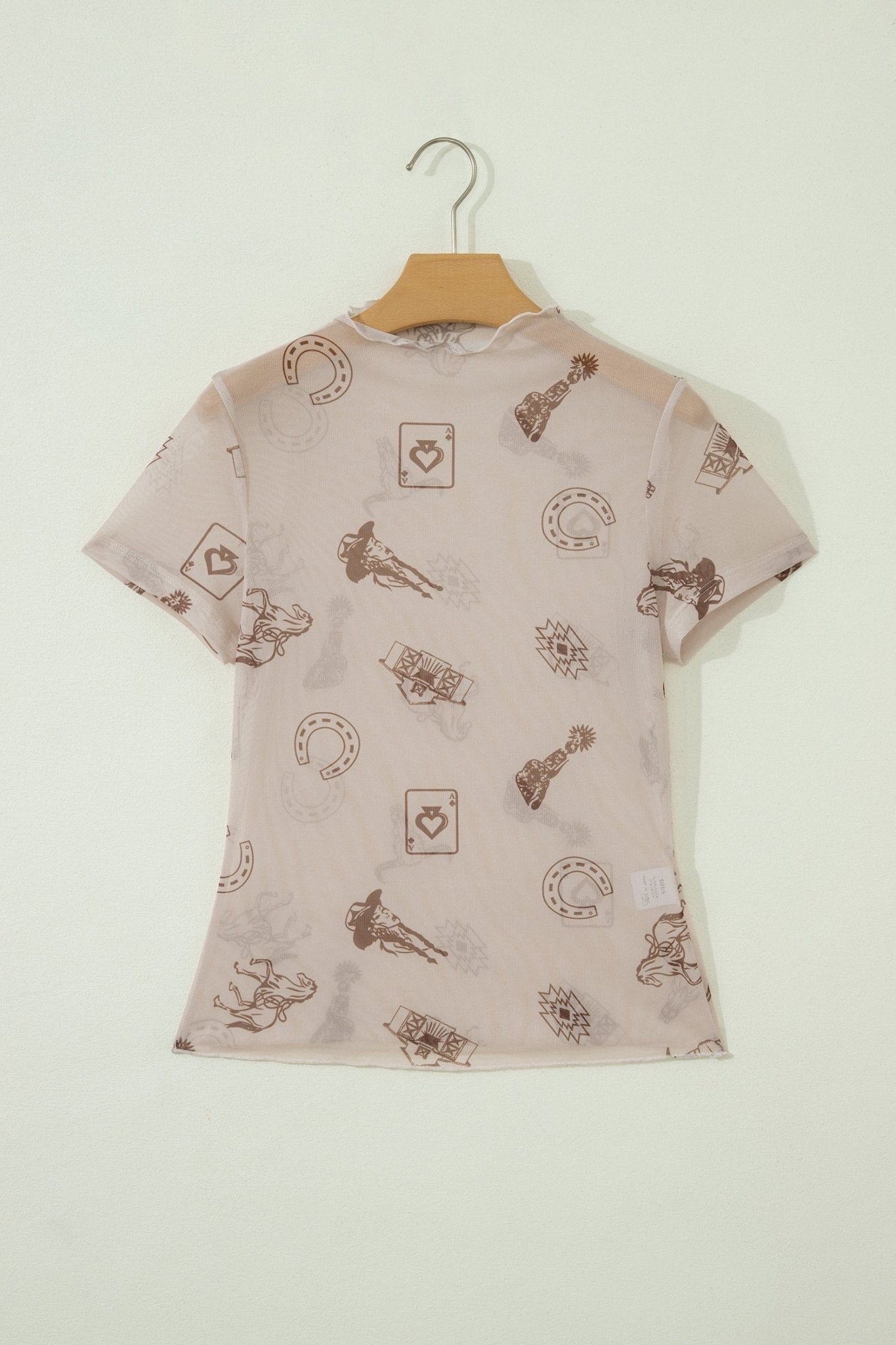 Oatmeal Western Printed Mesh Short Sleeve Top - Loving It Shop