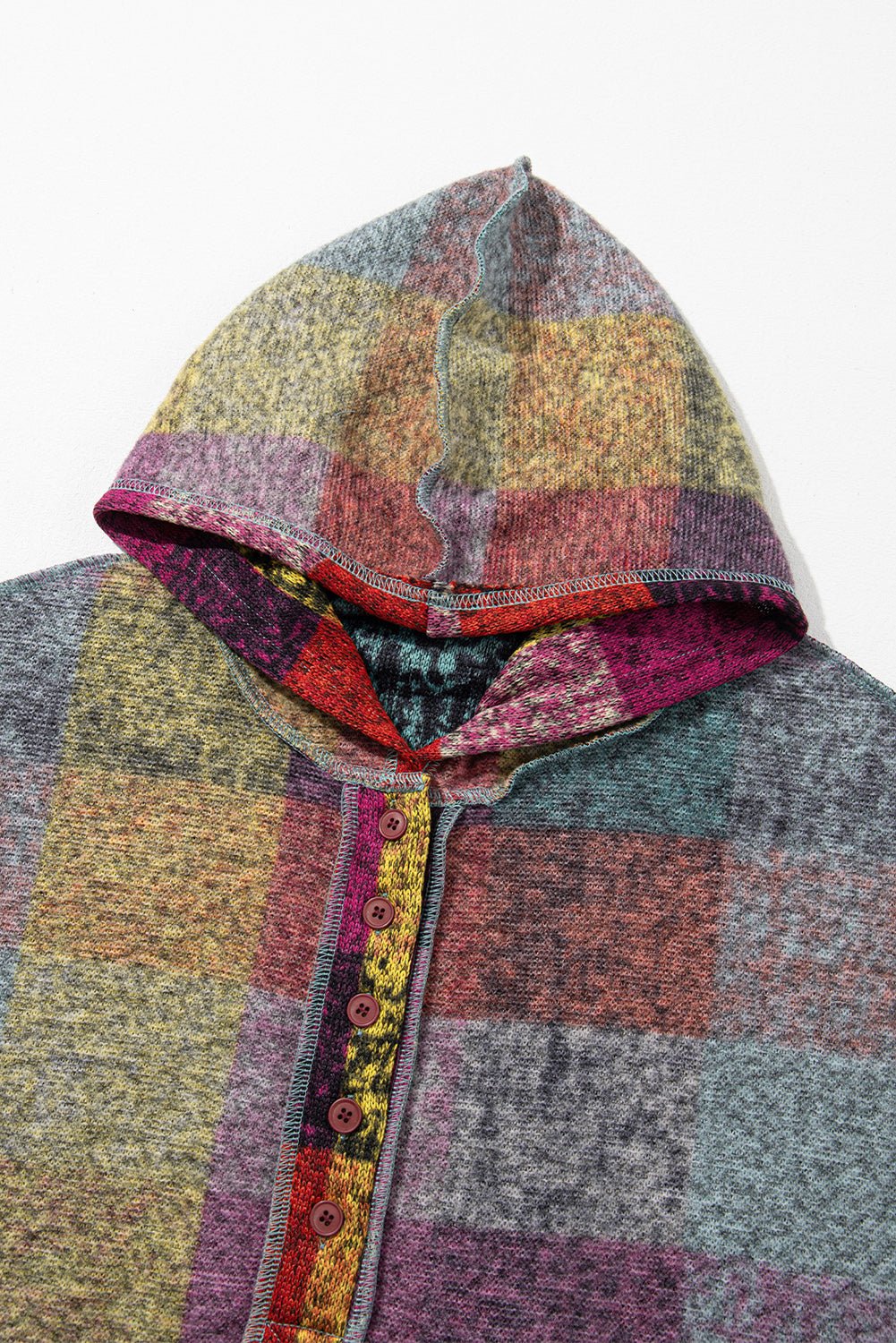 Multicolor Brushed Plaid Buttoned Pullover Oversized Hoodie - Loving It Shop