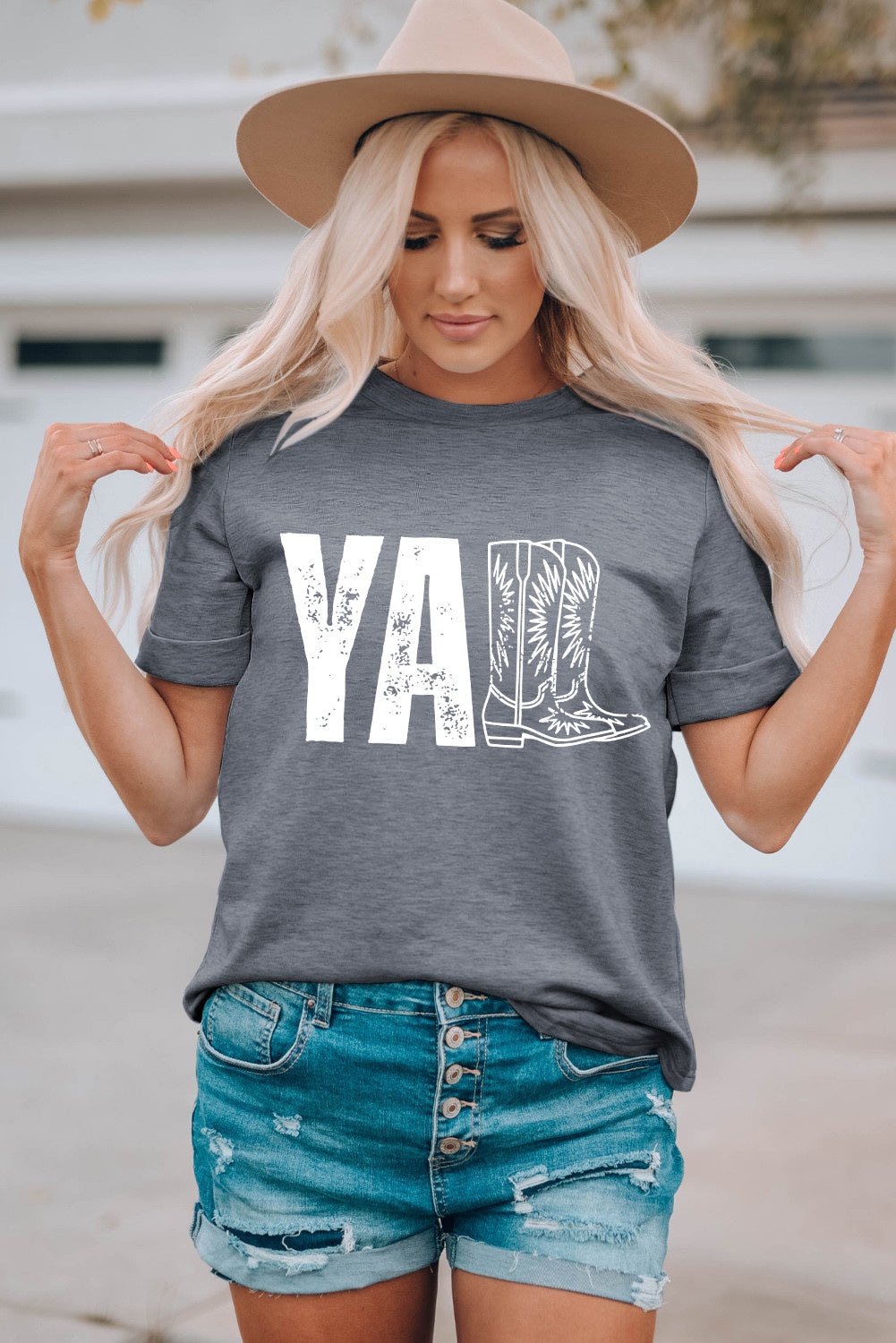 Gray YALL Western Boots Printed Tee - Loving It Shop