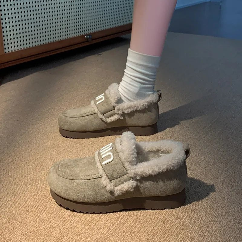 Faux Fur Suede Round Toe Slip - Ons - Loving It Shop
