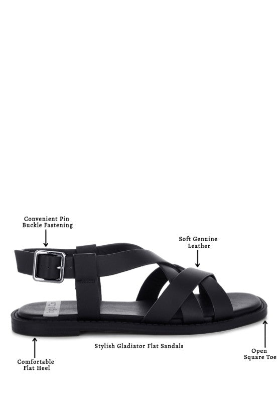 Kapaka Real Leather Flat Gladiator Sandals