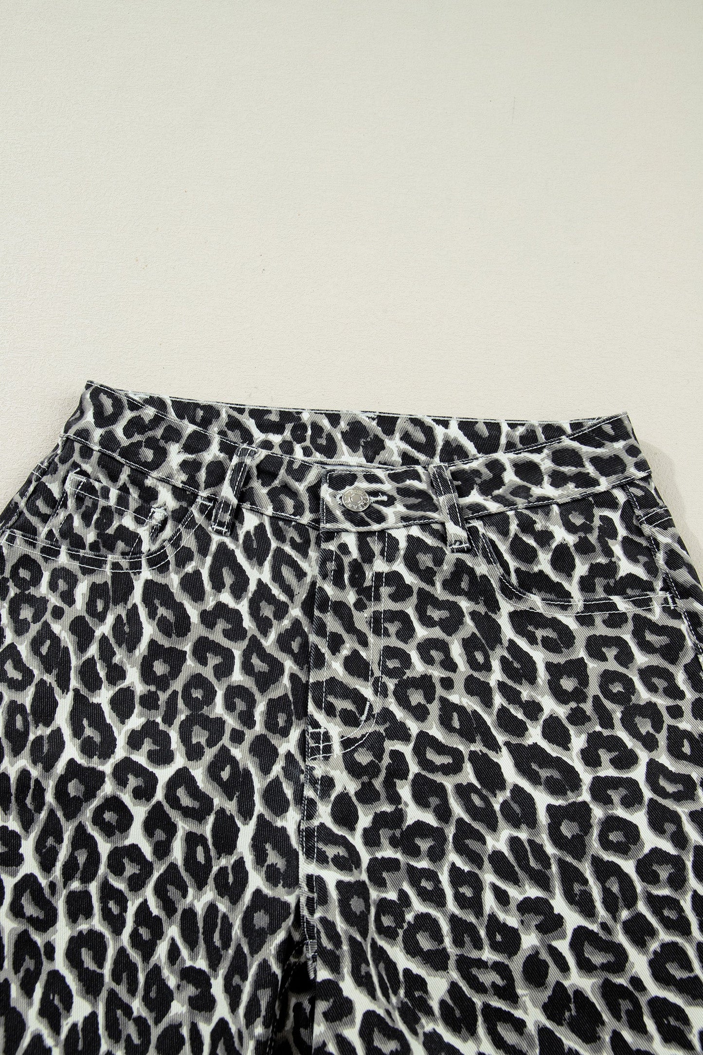 Black Leopard Print Barrel Jeans