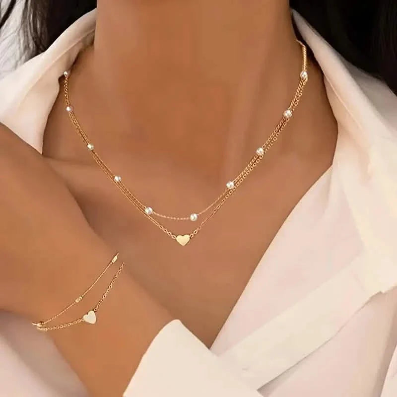 3pcs Heart Necklace &amp; Bracelet Set for Women