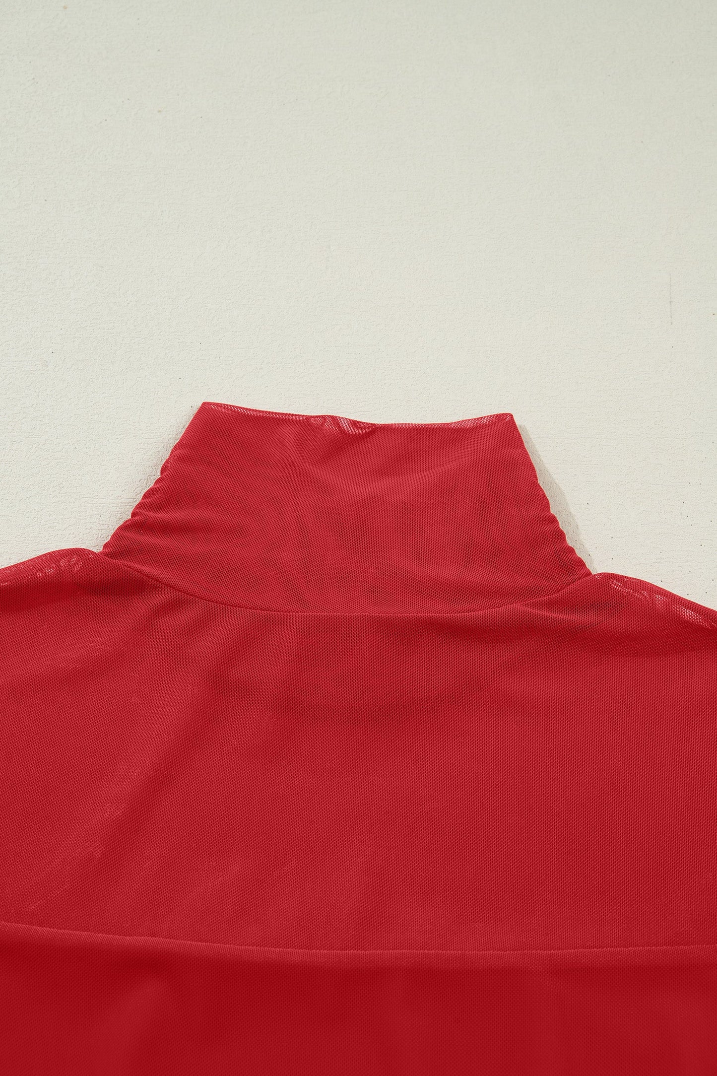 Fiery Red Sheer Mesh Patchwork High Neck Long Sleeve Top