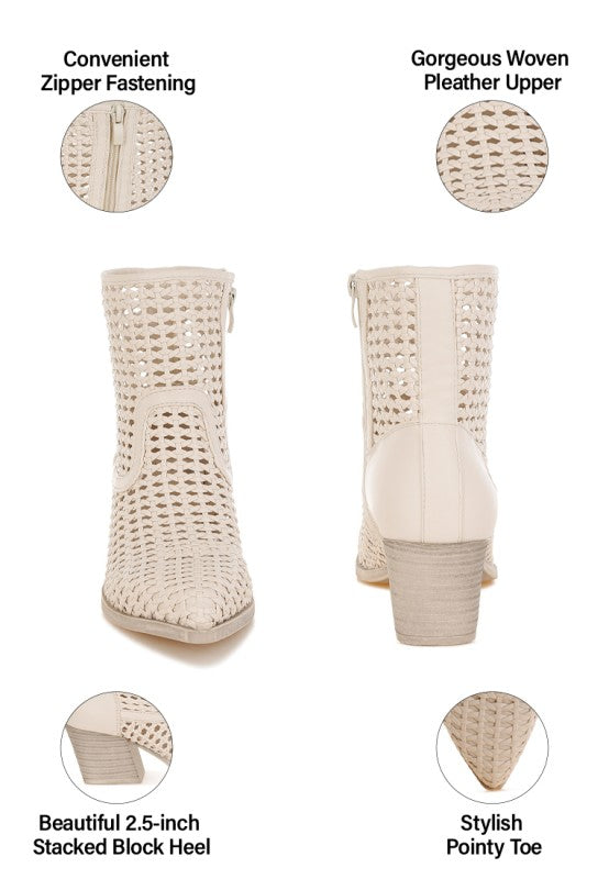 Artisole Woven Pleather Block Heel Boots