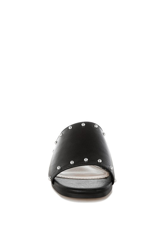 Renaldi Genuine Leather Studded Slip-On Flats