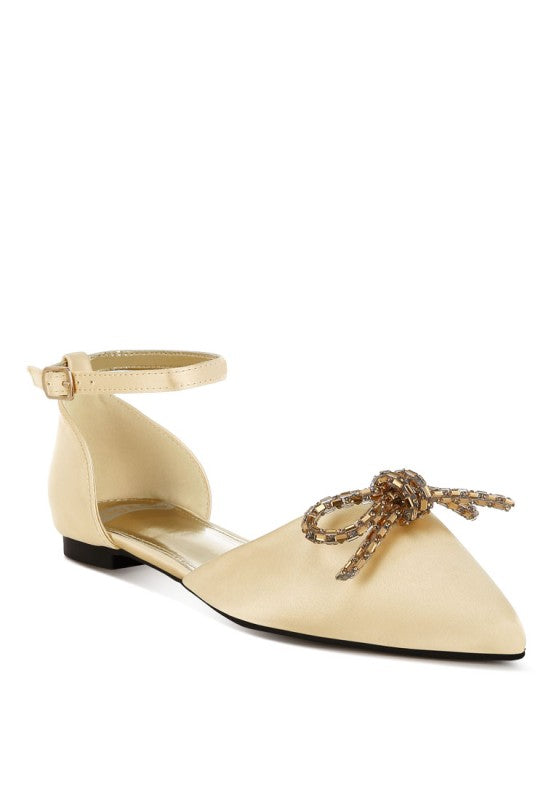 Simina Rhinestone Detail Bow Flat Sandals