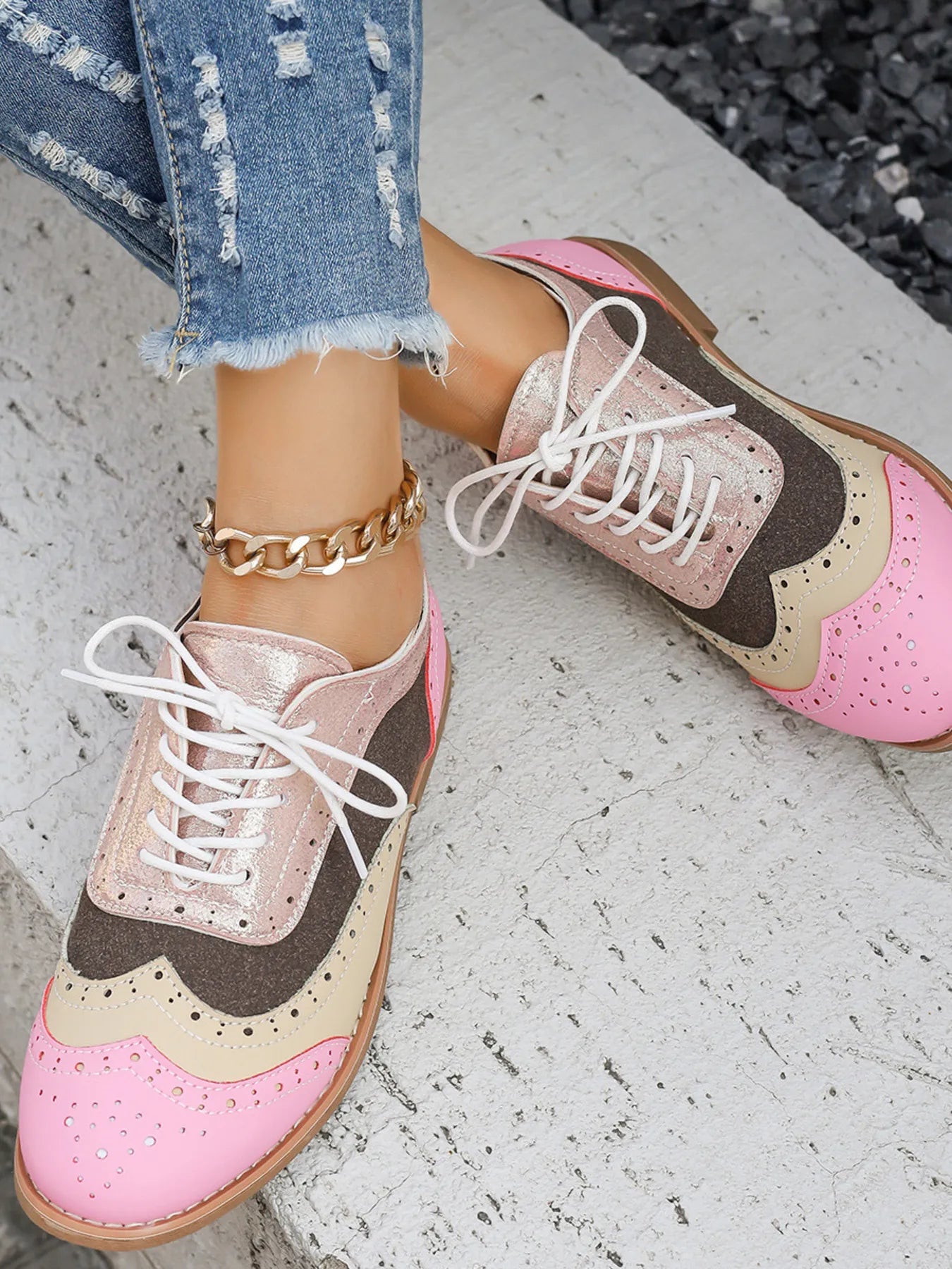 Round Toe Flats Color Block Loafers - Loving It Shop