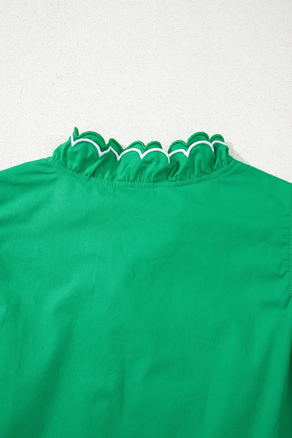Bright Green Contrast Scallop Trim Layered Short Sleeve V Neck Blouse - Loving It Shop