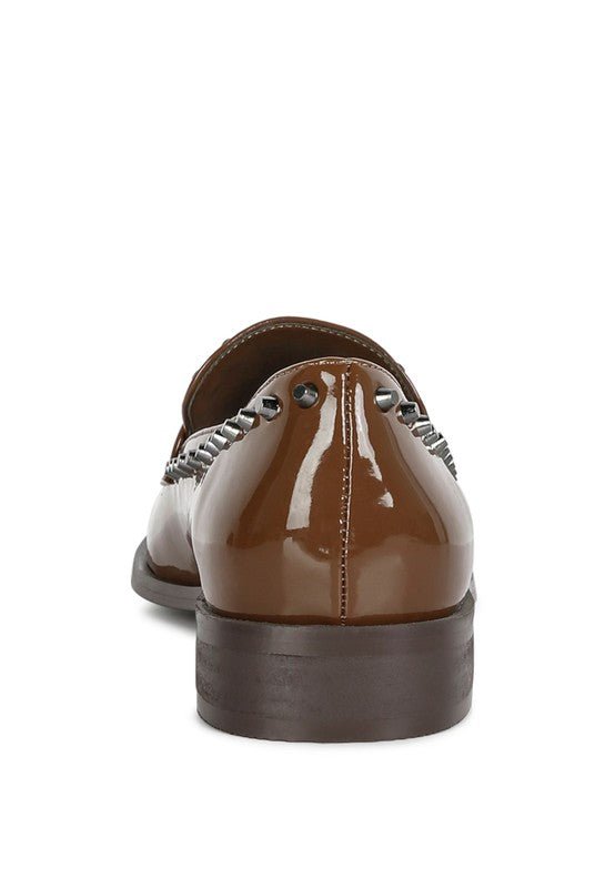 EMILIA Black Shine Forever Stud Penny Loafers - Loving It Shop