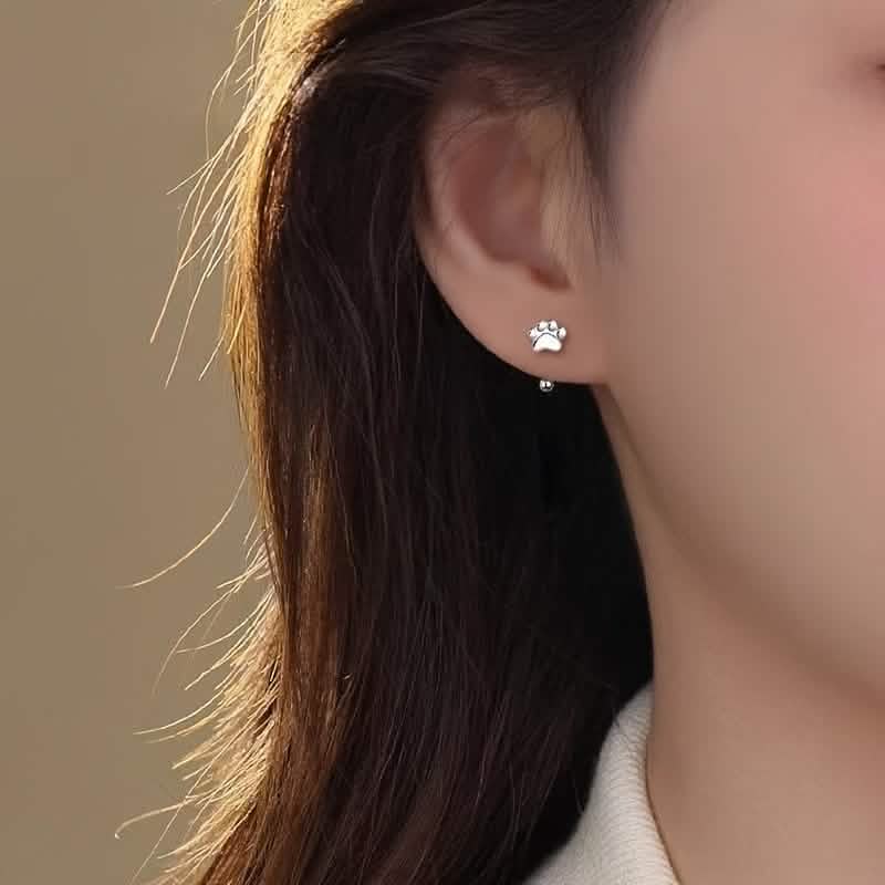 Sterling Silver Cat Paw Earrings – Screw-Back Studs, Elegant &amp;amp; Simple