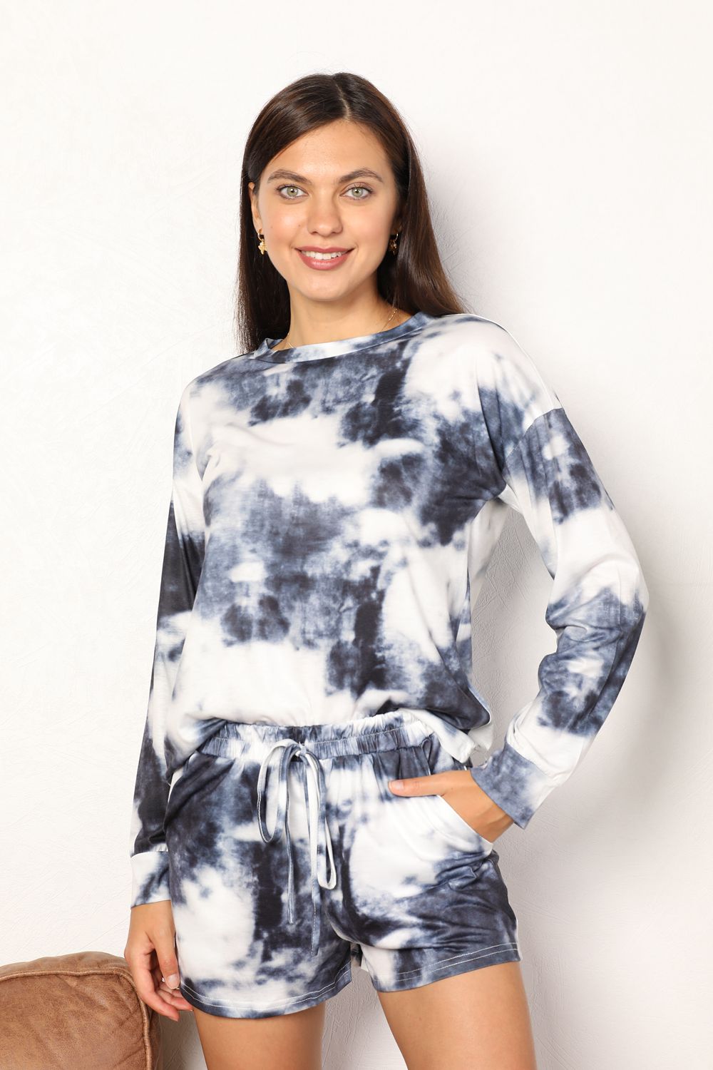 I am a Fashion junky Tie-Dye Round Neck Top and Shorts Lounge Set