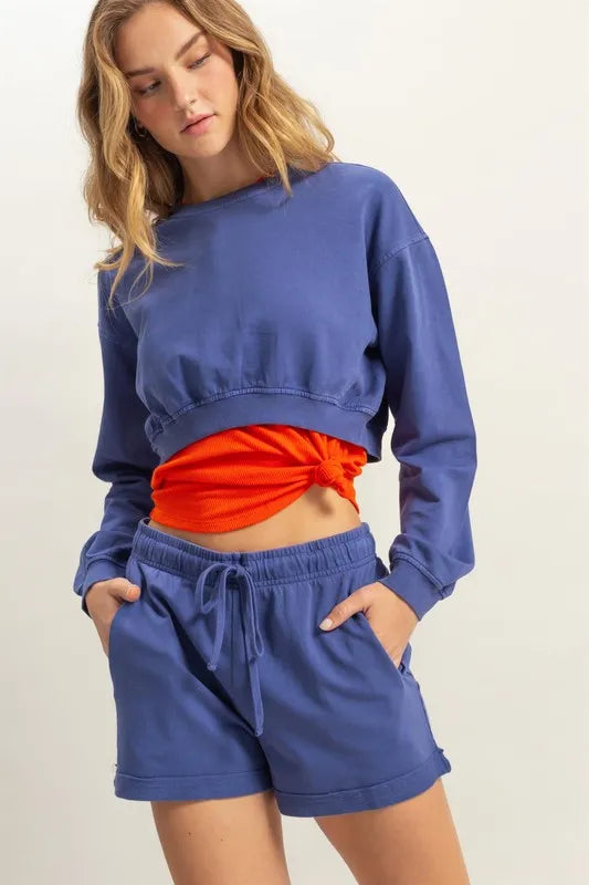 Crew Neck Long Sleeve Crop Sweatshirt