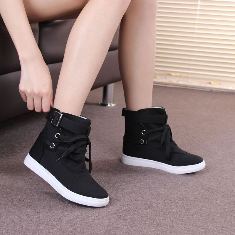 High-Top Shoes, Soft-Soled Shoes, Round Toe Lace-Up Student Flat-Bottomed Casual Women&