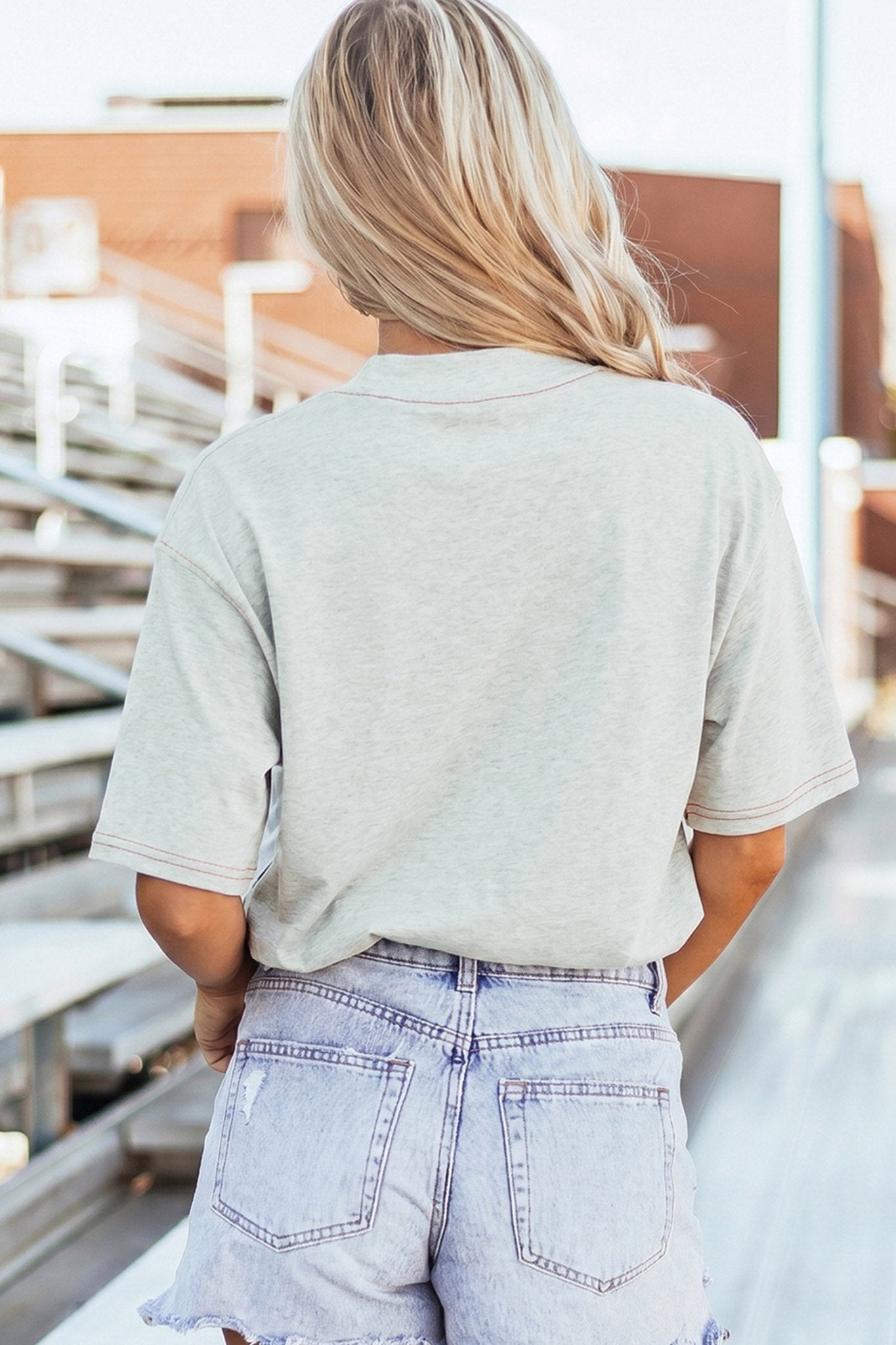 Light Grey GAME DAY/ FOOTBALL Double Side Printed Seam Detail Loose Tee - Loving It Shop