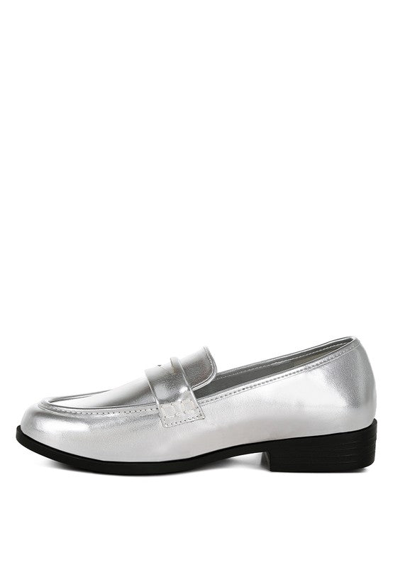 Rugle Metallic Faux Leather Flat Loafers - Loving It Shop