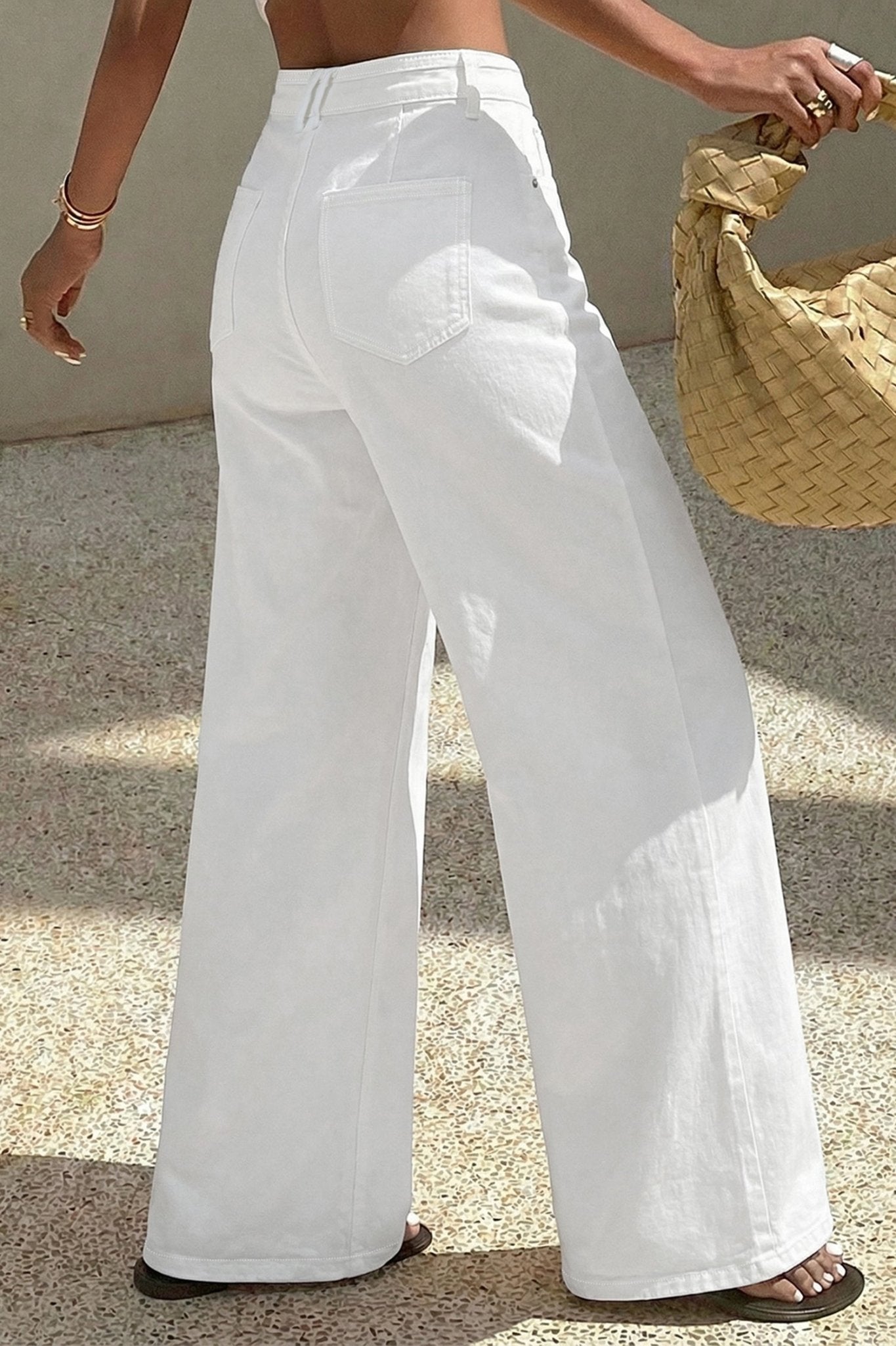 White Solid Color Loose Casual Jeans - Loving It Shop