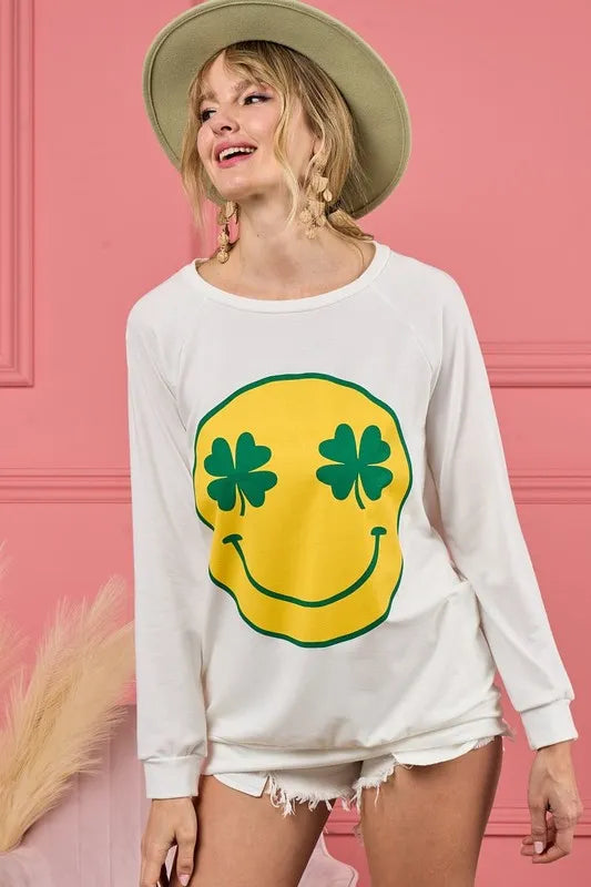 Smile Face Graphic Round Neck Long Sleeve Top