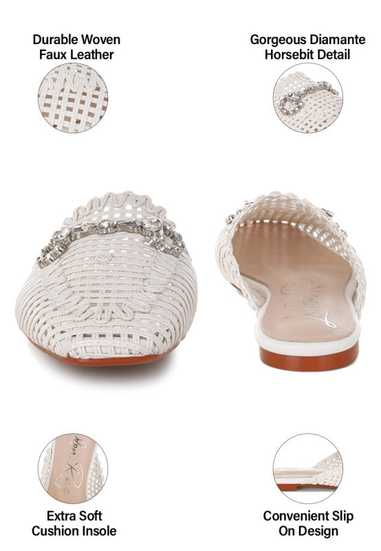 Roboma Metallic Woven Diamante Mules