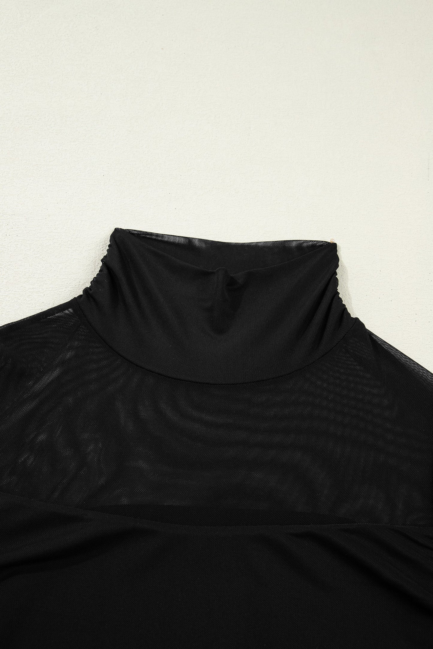 Black Sheer Mesh Patchwork High Neck Long Sleeve Top