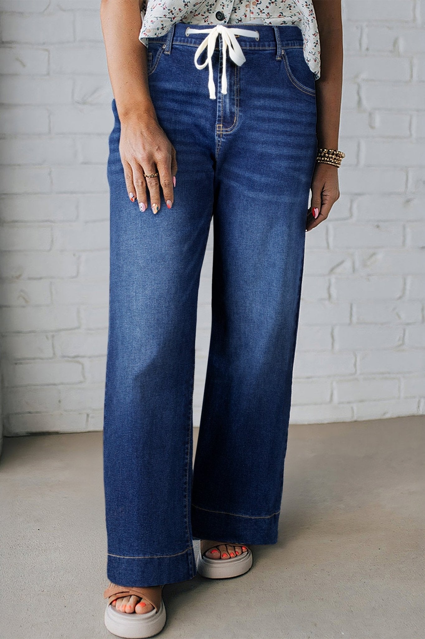 Blue Acid Wash Contrast Lace - up Plus Size Jeans - Loving It Shop