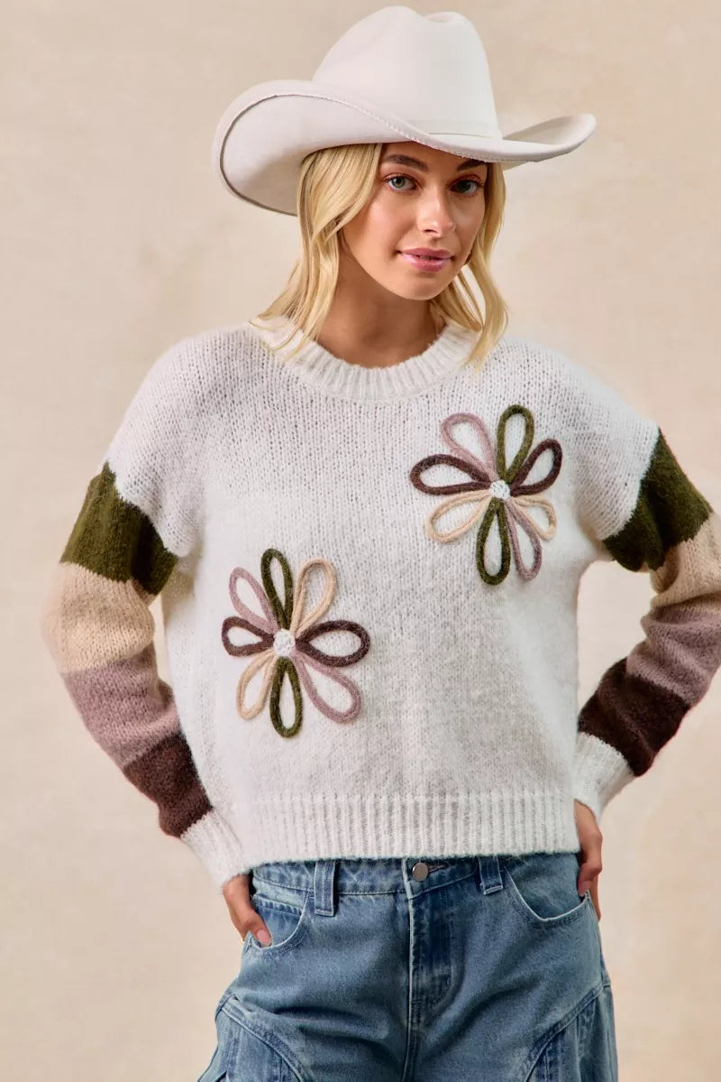 Flower Color Block Sweater