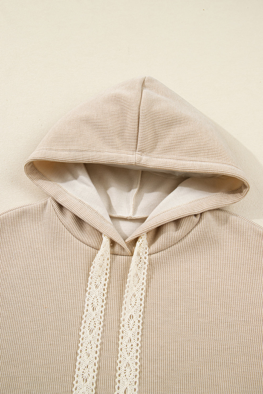 Jet Stream Lace Drawstring Pullover Hoodie and High Waist Pants Corduroy Suit
