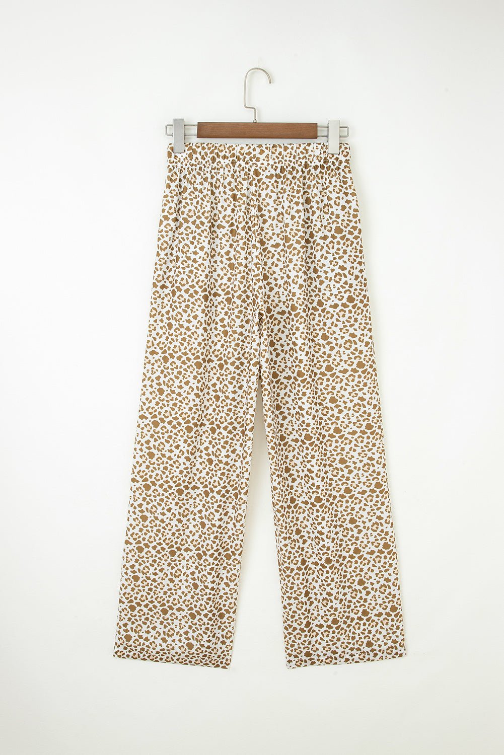 Khaki Leopard Drawstring Elastic Waistband Loose Pants - Loving It Shop