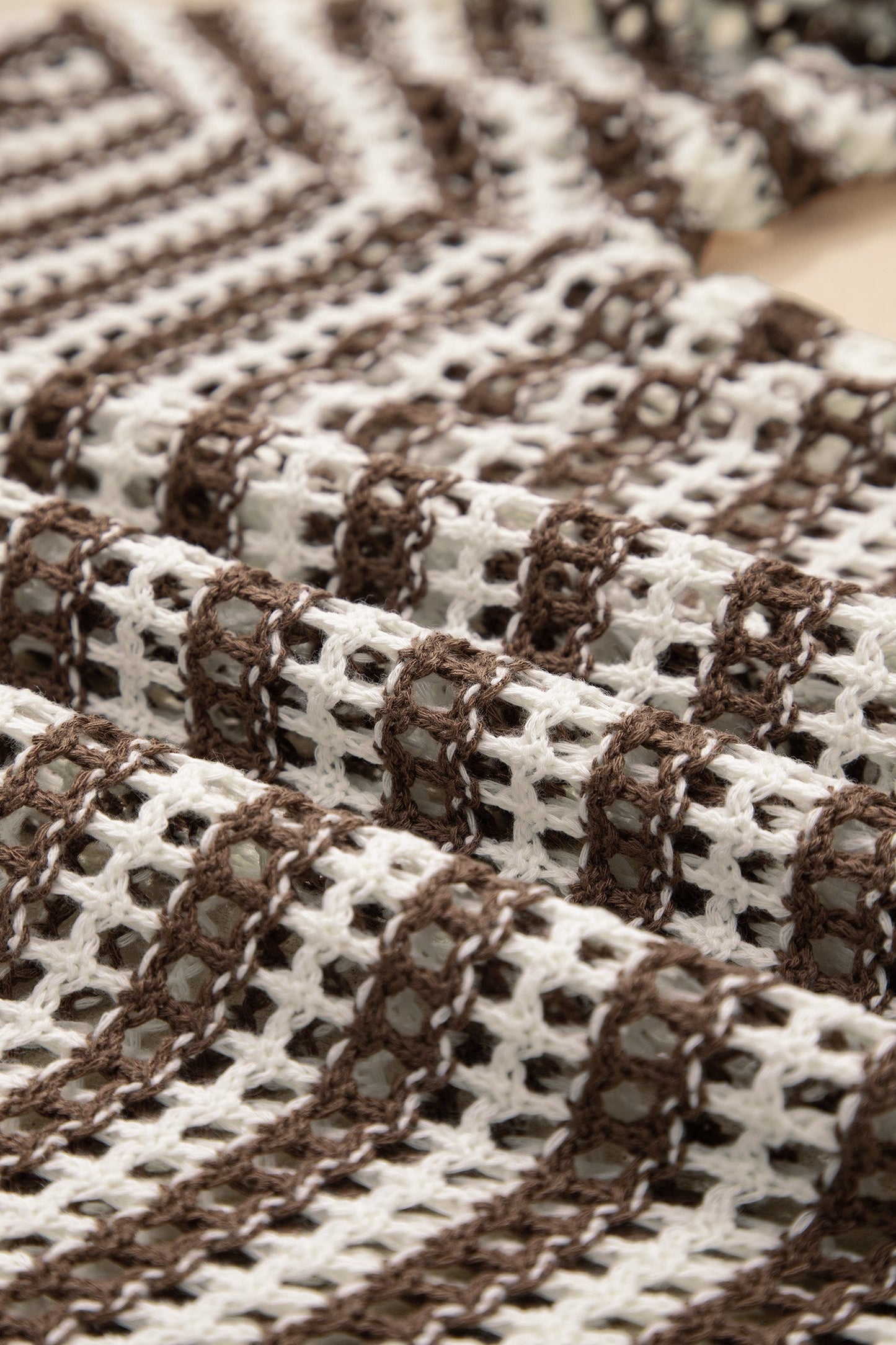 Brown Stripe Eyelet Hollow-out Contrast Collared Pullover Chic Sweater