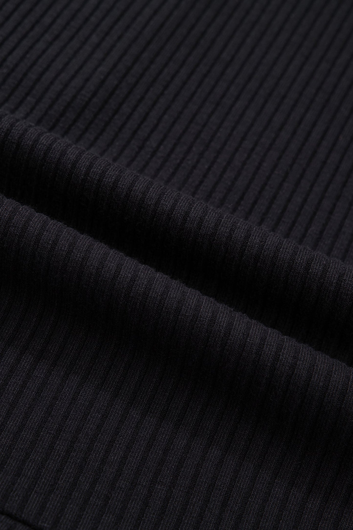 Black Ribbed Knit Contrast Denim Patchwork Hooded Long Sleeve Top