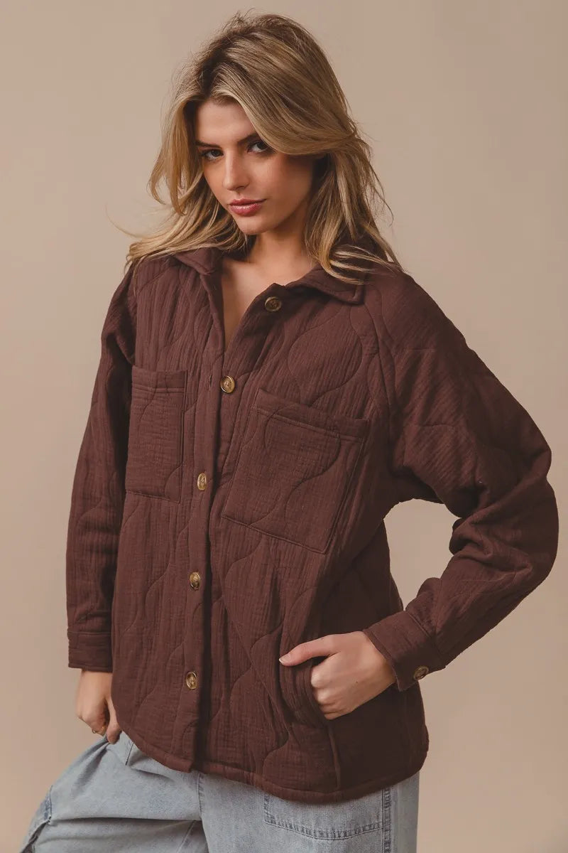 Quilted Wrinkle Gauze Long Sleeve Shacket