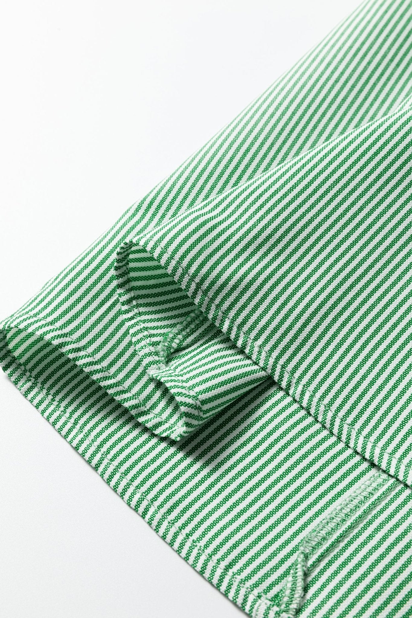 Mint Green Striped Print Collared Split Neck Half Sleeve Blouse - Loving It Shop