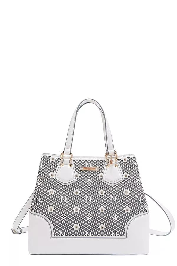 Monogram Pattern Handbag with Rhinestones Decor