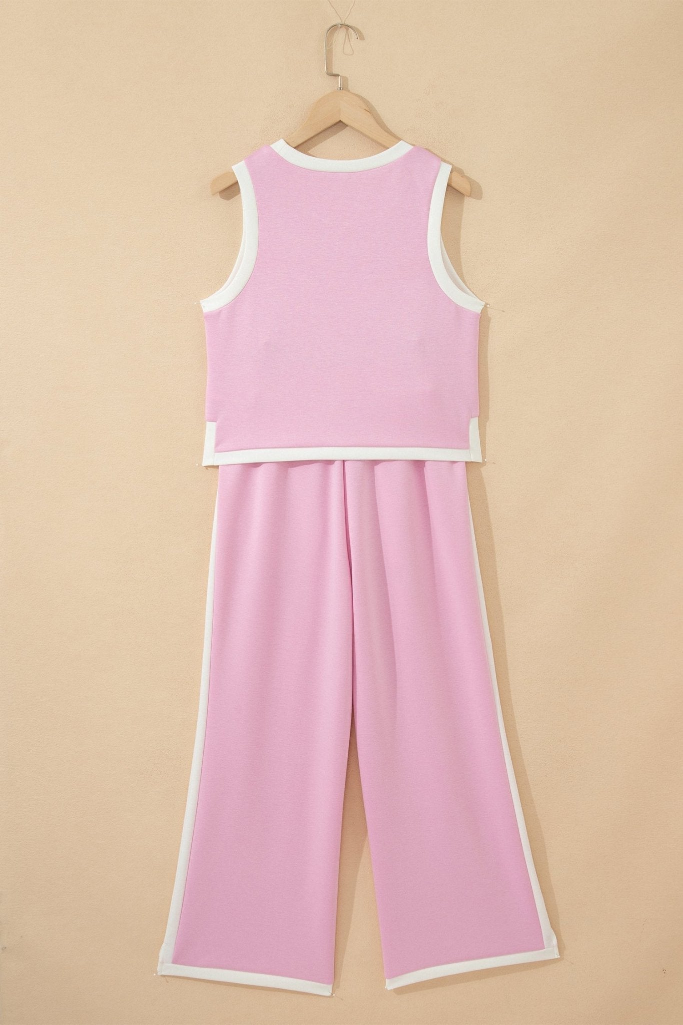 Pink Colorblock Trim Cropped Tank Elastic Waist Shift Pants 2pcs Set - Loving It Shop
